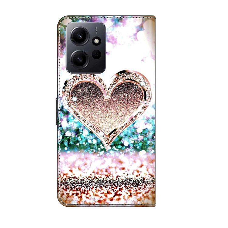 For Xiaomi Redmi Note 12 4G Crystal 3D Shockproof Protective Leather Phone Case(Pink Diamond Heart)