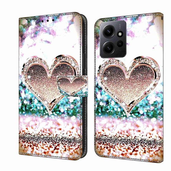 For Xiaomi Redmi Note 12 4G Crystal 3D Shockproof Protective Leather Phone Case(Pink Diamond Heart)