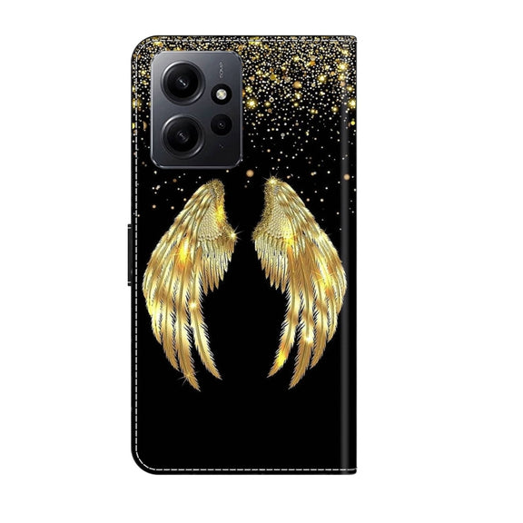For Xiaomi Redmi Note 12 4G Crystal 3D Shockproof Protective Leather Phone Case(Golden Wings)