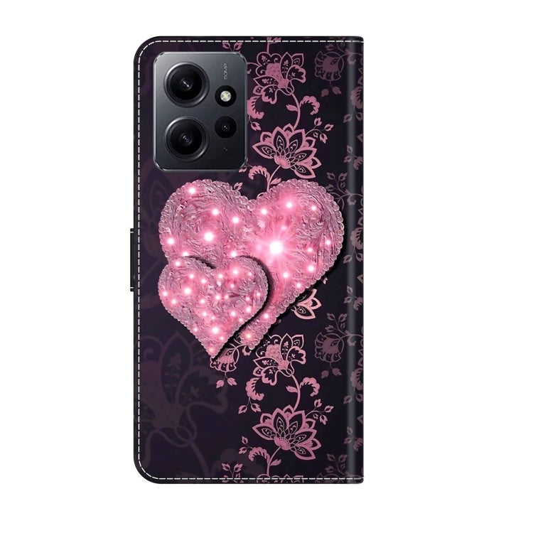 For Xiaomi Redmi Note 12 4G Crystal 3D Shockproof Protective Leather Phone Case(Lace Love)