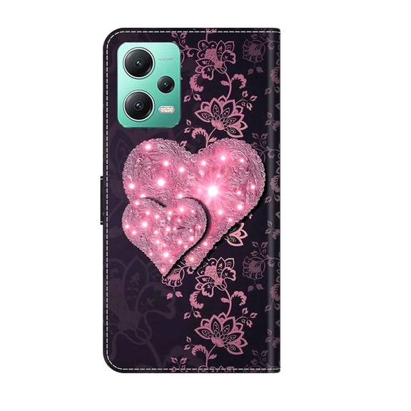 For Xiaomi Redmi Note 12 5G Global / Poco X5 Crystal 3D Shockproof Protective Leather Phone Case(Lace Love)