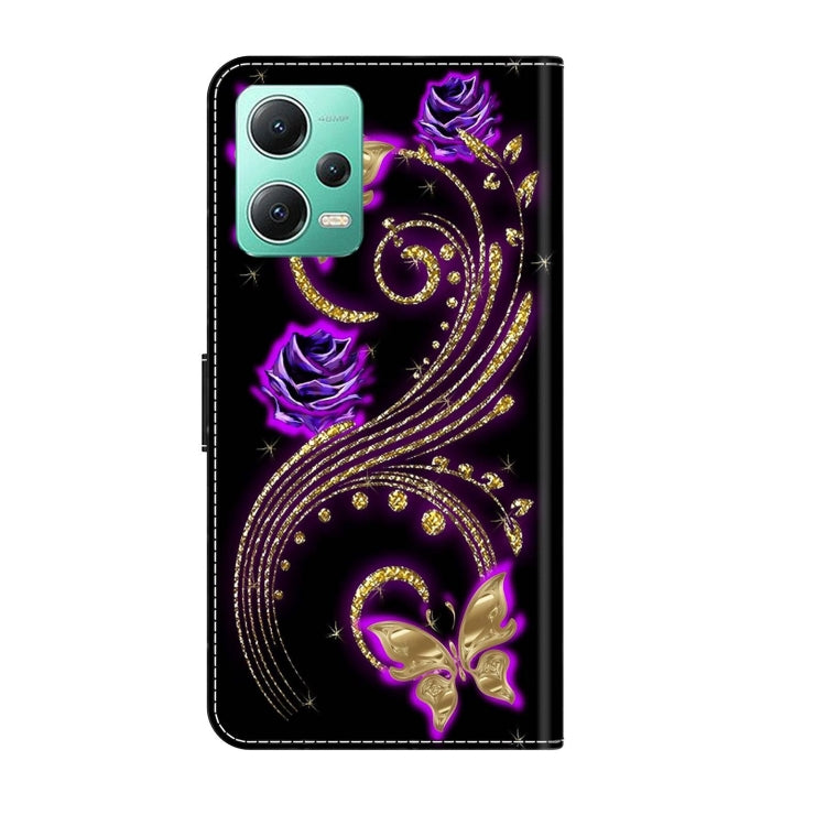 For Xiaomi Redmi Note 12 5G Global / Poco X5 Crystal 3D Shockproof Protective Leather Phone Case(Purple Flower Butterfly) - free shipping - PMC TechLife - Order now!
