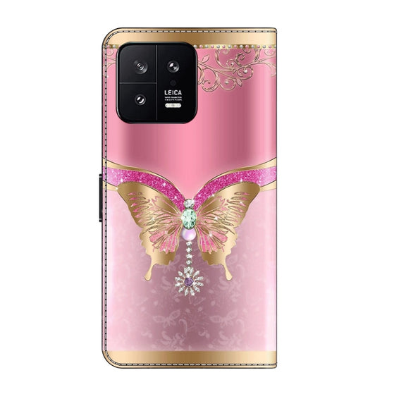 For Xiaomi 13 Crystal 3D Shockproof Protective Leather Phone Case(Pink Bottom Butterfly)