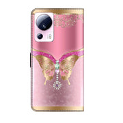 For Xiaomi 13 Lite Crystal 3D Shockproof Protective Leather Phone Case(Pink Bottom Butterfly)