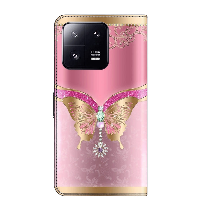 For Xiaomi 13 Pro Crystal 3D Shockproof Protective Leather Phone Case(Pink Bottom Butterfly)