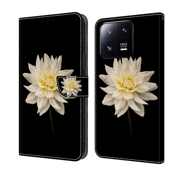 For Xiaomi 13 Pro Crystal 3D Shockproof Protective Leather Phone Case(White Flower)