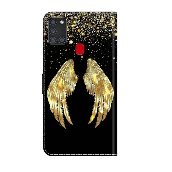 For Samsung Galaxy A21s Crystal 3D Shockproof Protective Leather Phone Case(Golden Wings)