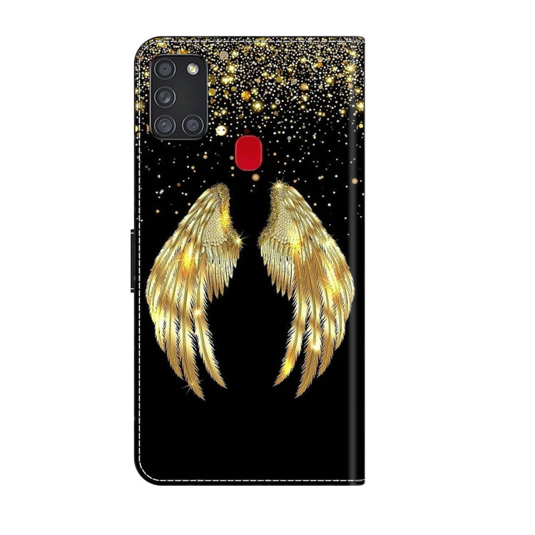 For Samsung Galaxy A21s Crystal 3D Shockproof Protective Leather Phone Case(Golden Wings)