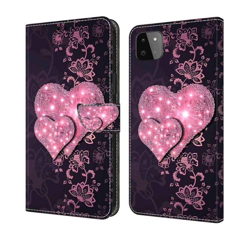 For Samsung Galaxy A22 5G Crystal 3D Shockproof Protective Leather Phone Case(Lace Love)