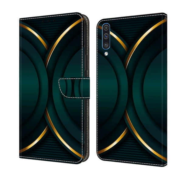 For Samsung Galaxy A50 Crystal 3D Shockproof Protective Leather Phone Case(Gold Outline)