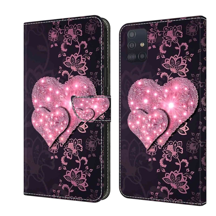 For Samsung Galaxy A51 4G Crystal 3D Shockproof Protective Leather Phone Case(Lace Love)