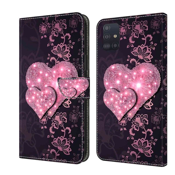 For Samsung Galaxy A51 4G Crystal 3D Shockproof Protective Leather Phone Case(Lace Love)
