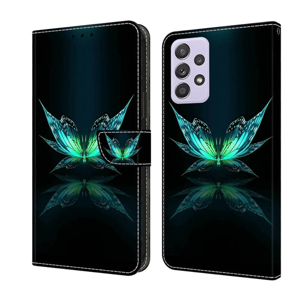 For Samsung Galaxy A52 / A52s 5G Crystal 3D Shockproof Protective Leather Phone Case(Reflection Dutterfly)