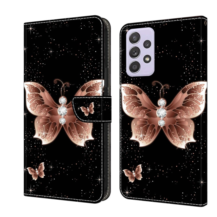 For Samsung Galaxy A52 / A52s 5G Crystal 3D Shockproof Protective Leather Phone Case(Pink Diamond Butterfly)