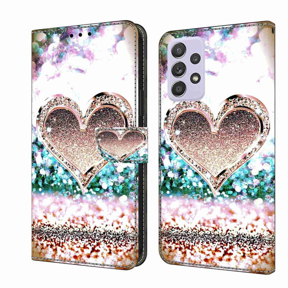 For Samsung Galaxy A52 / A52s 5G Crystal 3D Shockproof Protective Leather Phone Case(Pink Diamond Heart)