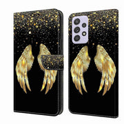For Samsung Galaxy A52 / A52s 5G Crystal 3D Shockproof Protective Leather Phone Case(Golden Wings)