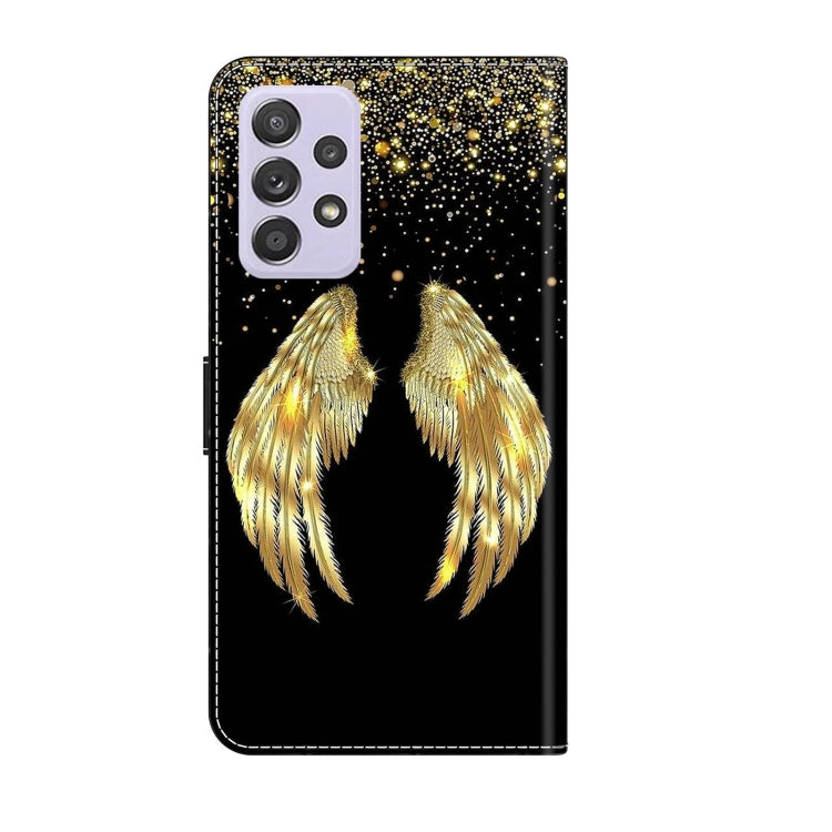 For Samsung Galaxy A52 / A52s 5G Crystal 3D Shockproof Protective Leather Phone Case(Golden Wings)
