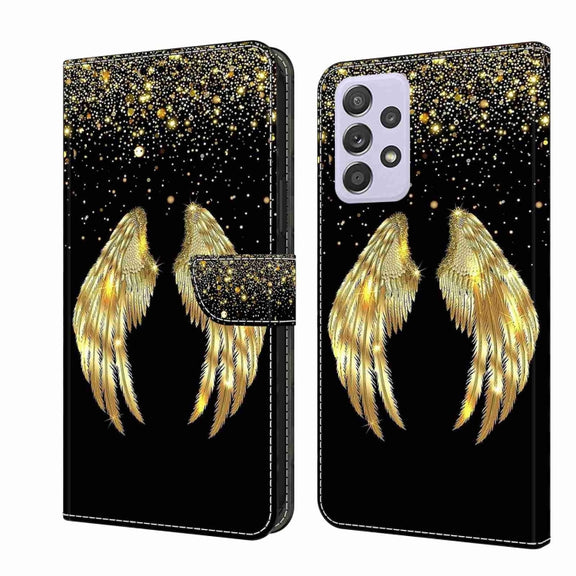 For Samsung Galaxy A52 / A52s 5G Crystal 3D Shockproof Protective Leather Phone Case(Golden Wings)
