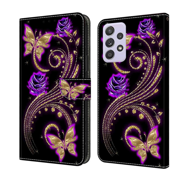 For Samsung Galaxy A52 / A52s 5G Crystal 3D Shockproof Protective Leather Phone Case(Purple Flower Butterfly) - free shipping - PMC TechLife - Order now!