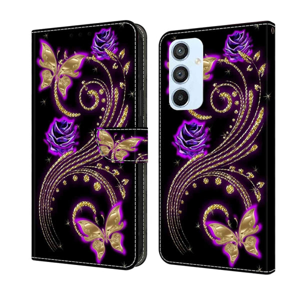 For Samsung Galaxy A54 5G Crystal 3D Shockproof Protective Leather Phone Case(Purple Flower Butterfly)
