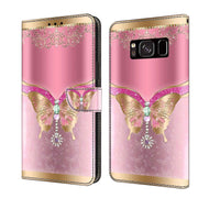 For Samsung Galaxy S8 Crystal 3D Shockproof Protective Leather Phone Case(Pink Bottom Butterfly)