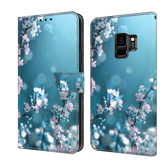 For Samsung Galaxy S9 Crystal 3D Shockproof Protective Leather Phone Case(Plum Flower)