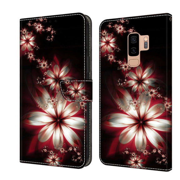 For Samsung Galaxy S9+ Crystal 3D Shockproof Protective Leather Phone Case(Fantastic Flower)