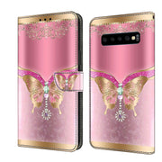 For Samsung Galaxy S10 Crystal 3D Shockproof Protective Leather Phone Case(Pink Bottom Butterfly)