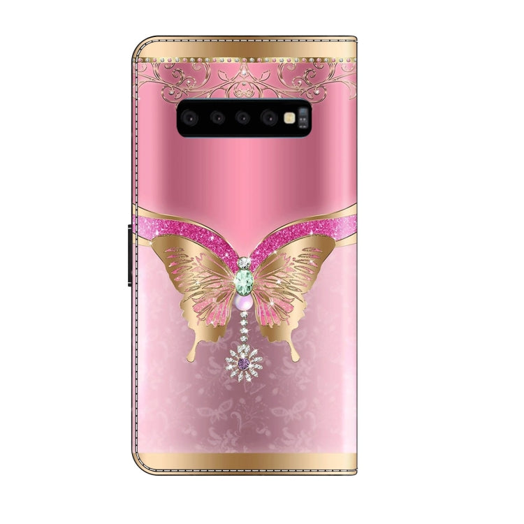 For Samsung Galaxy S10 Crystal 3D Shockproof Protective Leather Phone Case(Pink Bottom Butterfly)