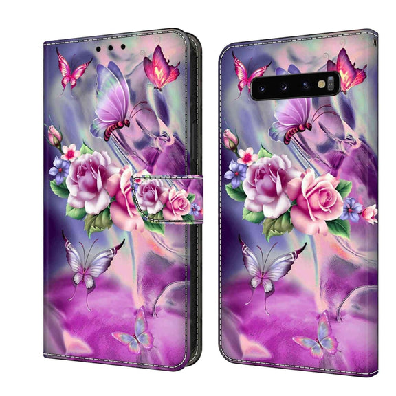 For Samsung Galaxy S10+ Crystal 3D Shockproof Protective Leather Phone Case(Butterfly)