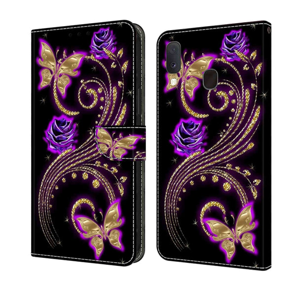 For Samsung Galaxy S10e Crystal 3D Shockproof Protective Leather Phone Case(Purple Flower Butterfly)