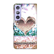 For Samsung Galaxy S21+ Crystal 3D Shockproof Protective Leather Phone Case(Pink Diamond Heart)