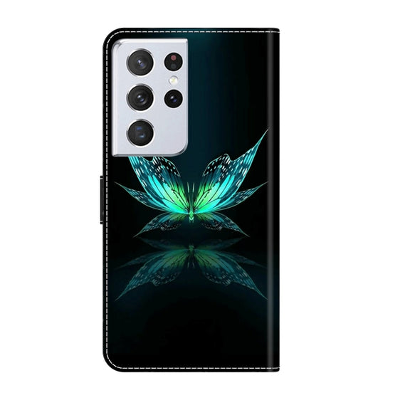 For Samsung Galaxy S21 Ultra Crystal 3D Shockproof Protective Leather Phone Case(Reflection Dutterfly)