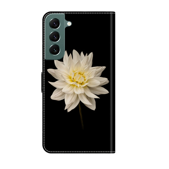 For Samsung Galaxy S22+ Crystal 3D Shockproof Protective Leather Phone Case(White Flower)