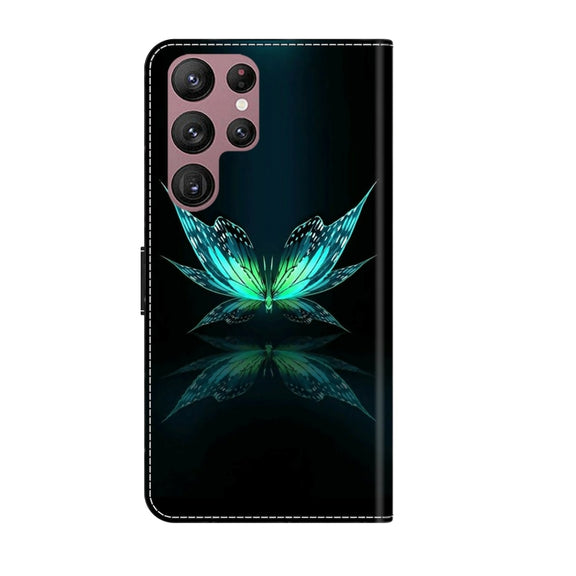 For Samsung Galaxy S22 Ultra Crystal 3D Shockproof Protective Leather Phone Case(Reflection Dutterfly)