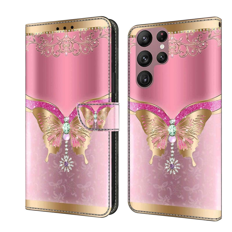 For Samsung Galaxy S22 Ultra Crystal 3D Shockproof Protective Leather Phone Case(Pink Bottom Butterfly) - free shipping - PMC TechLife - Order now!