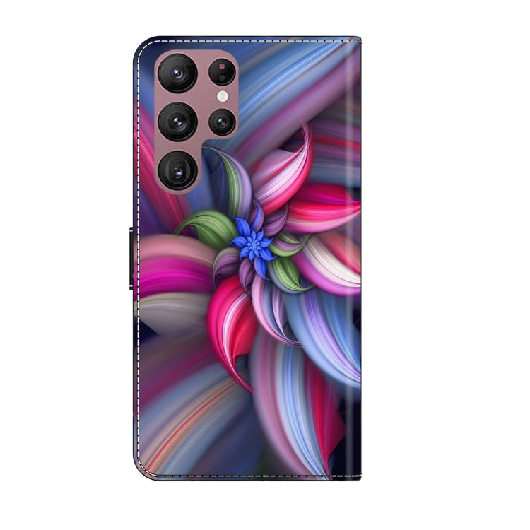 For Samsung Galaxy S22 Ultra Crystal 3D Shockproof Protective Leather Phone Case(Colorful Flower)