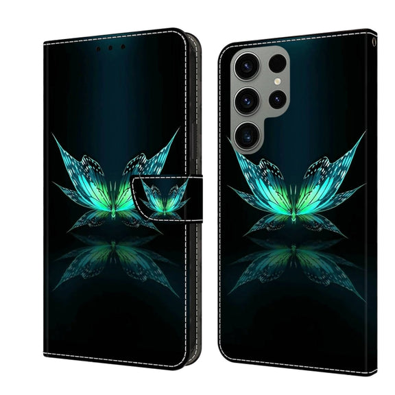 For Samsung Galaxy S23 Ultra Crystal 3D Shockproof Protective Leather Phone Case(Reflection Dutterfly)