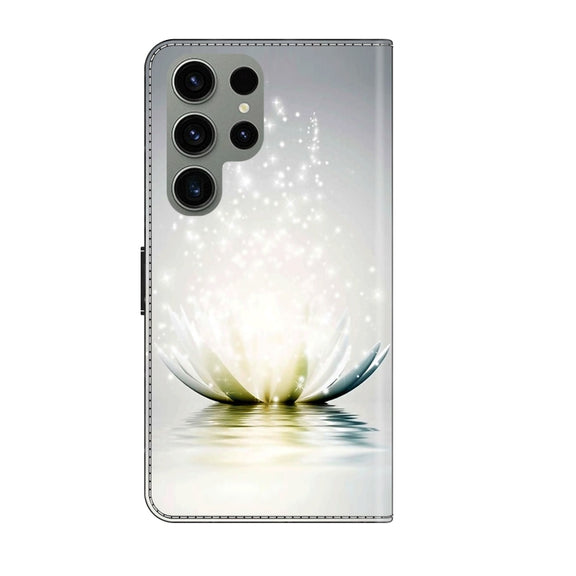 For Samsung Galaxy S23 Ultra Crystal 3D Shockproof Protective Leather Phone Case(Light Lotus)