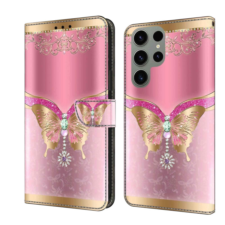 For Samsung Galaxy S23 Ultra Crystal 3D Shockproof Protective Leather Phone Case(Pink Bottom Butterfly) - free shipping - PMC TechLife - Order now!