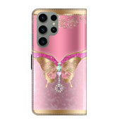 For Samsung Galaxy S23 Ultra Crystal 3D Shockproof Protective Leather Phone Case(Pink Bottom Butterfly)