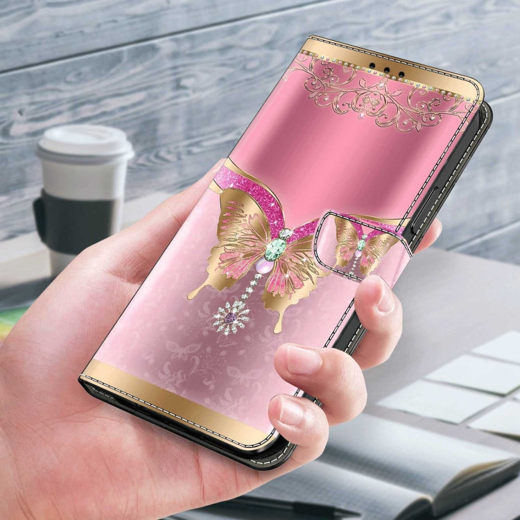For Samsung Galaxy S23 Ultra Crystal 3D Shockproof Protective Leather Phone Case(Pink Bottom Butterfly)