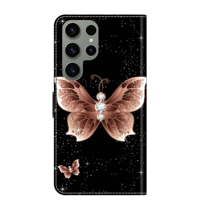 For Samsung Galaxy S23 Ultra Crystal 3D Shockproof Protective Leather Phone Case(Pink Diamond Butterfly)
