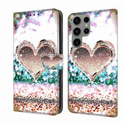 For Samsung Galaxy S23 Ultra Crystal 3D Shockproof Protective Leather Phone Case(Pink Diamond Heart)
