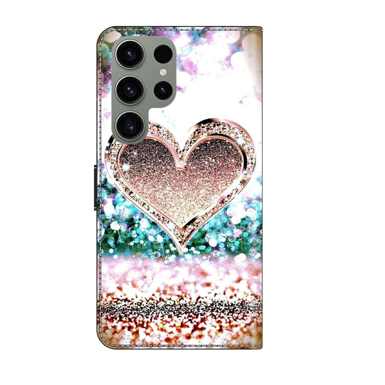 For Samsung Galaxy S23 Ultra Crystal 3D Shockproof Protective Leather Phone Case(Pink Diamond Heart)