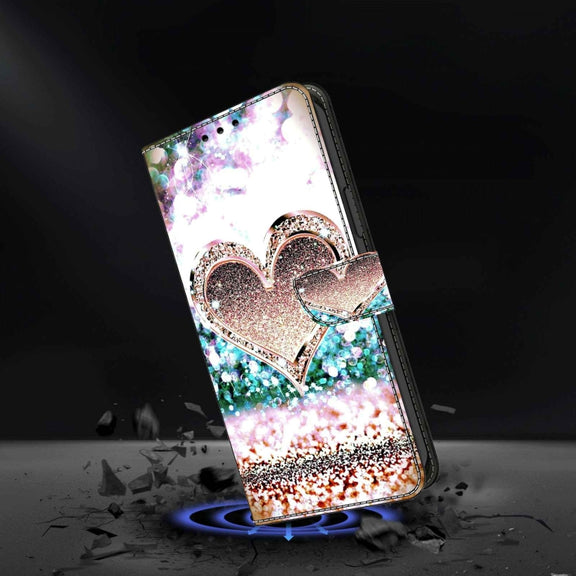 For Samsung Galaxy S23 Ultra Crystal 3D Shockproof Protective Leather Phone Case(Pink Diamond Heart)