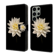 For Samsung Galaxy S23 Ultra Crystal 3D Shockproof Protective Leather Phone Case(White Flower)