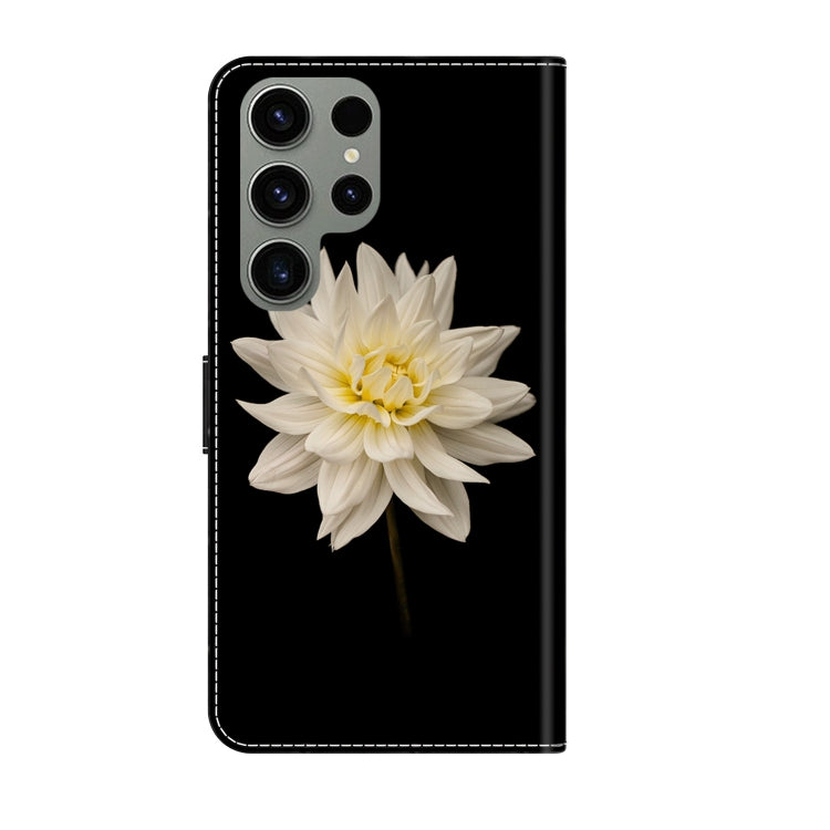 For Samsung Galaxy S23 Ultra Crystal 3D Shockproof Protective Leather Phone Case(White Flower)