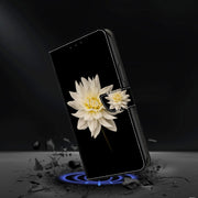 For Samsung Galaxy S23 Ultra Crystal 3D Shockproof Protective Leather Phone Case(White Flower)
