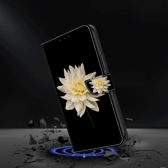 For Samsung Galaxy S23 Ultra Crystal 3D Shockproof Protective Leather Phone Case(White Flower)